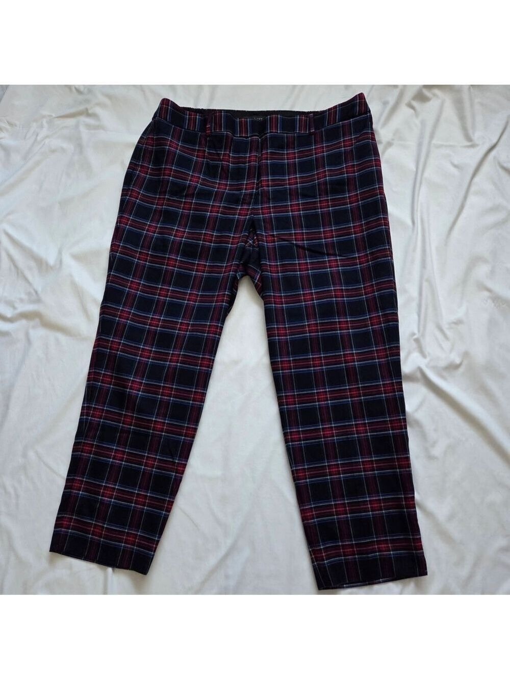 Talbots Plaid Ankle Pants High Waisted Dark Blue Red - 22W Wool Blend